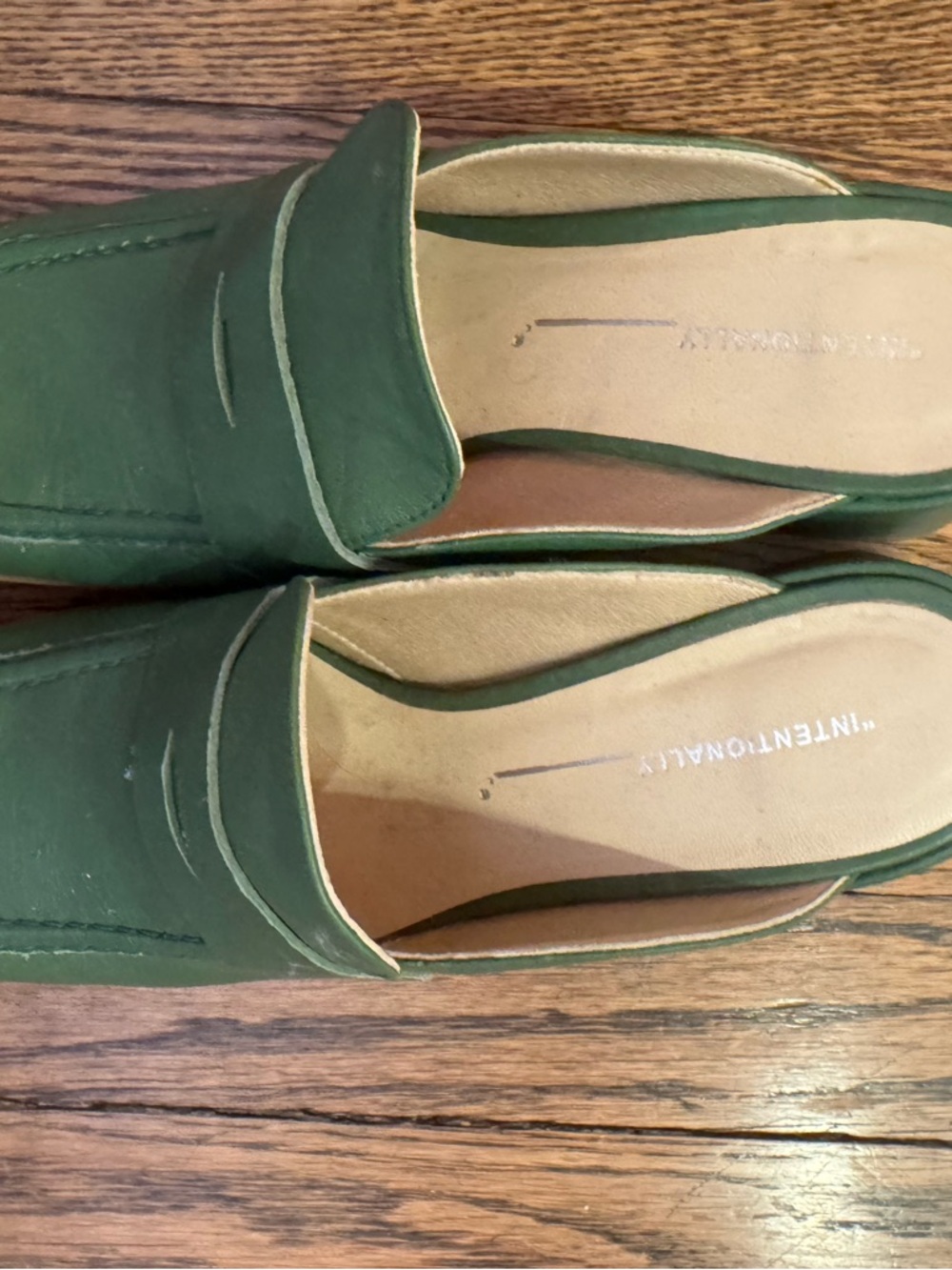 INTENTIONALLY BLANK Green Slip-On Mule Loafers